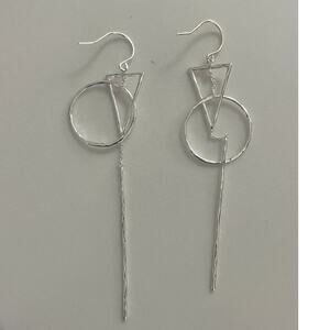 Silvertone Circle, Triangle and Bar Dangle Earrings